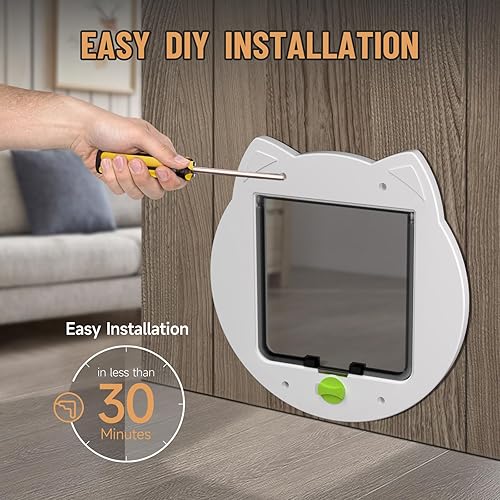 Miniatura 2 de Puerta con solapa para gatos, puerta de mascotas con bloqueo de 4 vías para puertas exteriores IInterior, puerta de gatito, interior, instalación