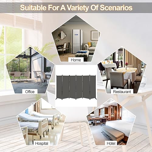 Miniatura 6 de MAYOLIAH 6 Panel Folding Privacy Screen 9ft Wide, 6ft Tall Partition Room Divider Portable Office Walls Dividers Room Separator, Grey Gris,Negro