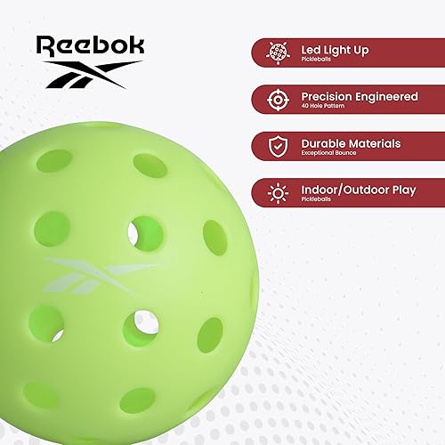 Miniatura 2 de Reebok - Juego de pickleball LED, de alto rebote, bolas de pickleball para exteriores con precisión, patrón de 40 agujeros, perfecto para jugar por