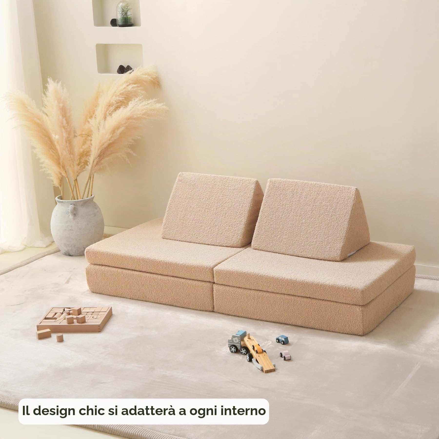 Hakuna Matte Divano modulare per bambini per gioco creativo e relax, 150 x 66 x 52,5 cm | Divano da gioco in morbido tessuto Teddy | Divanetto per cameretta con rivestimenti impermeabili e lavabili