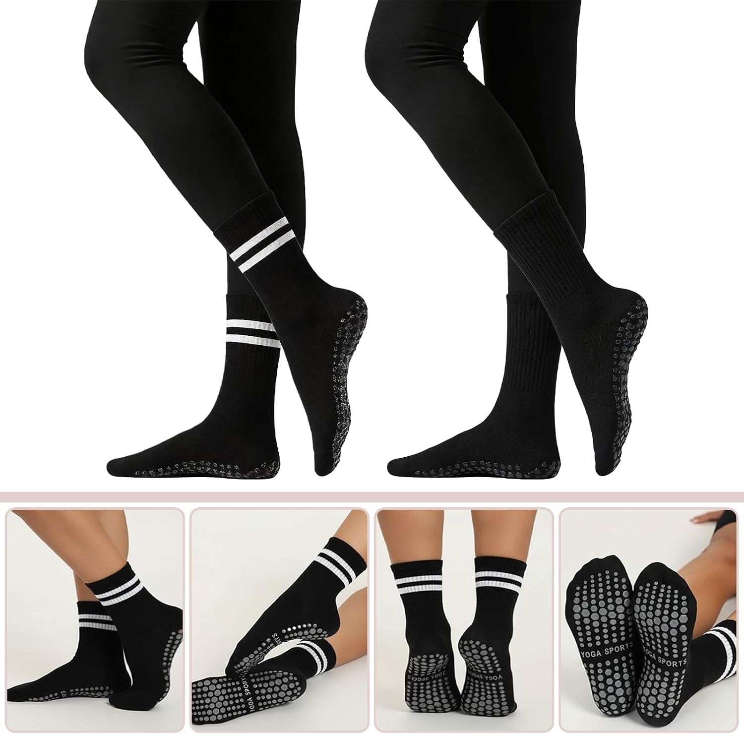 12 Pairs Pilates Socks with Grips for Women Yoga Non-Slip Socks for Barre, Barefoot, Dance, Hospital,Gym