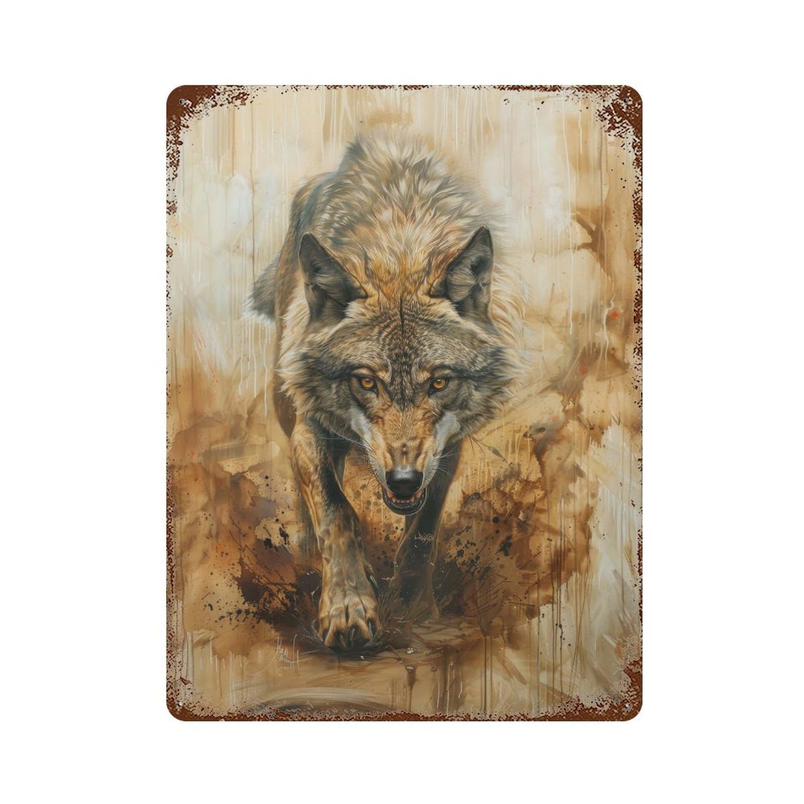 Retro Metal Sign with Ethereal Wolf Design 15.7"x11.8", for Office, Studio And Wall Decor, Retro Wall Decor