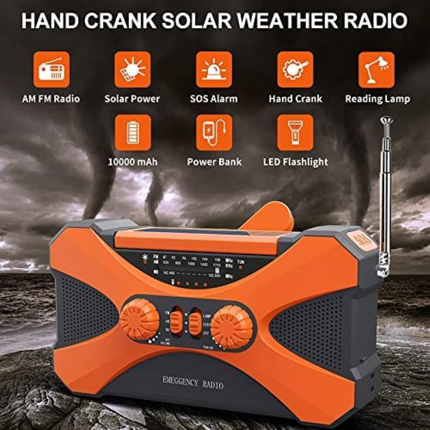 Radio A Carica Manuale di Emergenza Am FM Radio Portatile A Manovella Solare con Batteria Ricaricabile Torcia Luminosa Sensore di Movimento Lampada da Lettura Allarme SOS Jack per Cuffie, Green