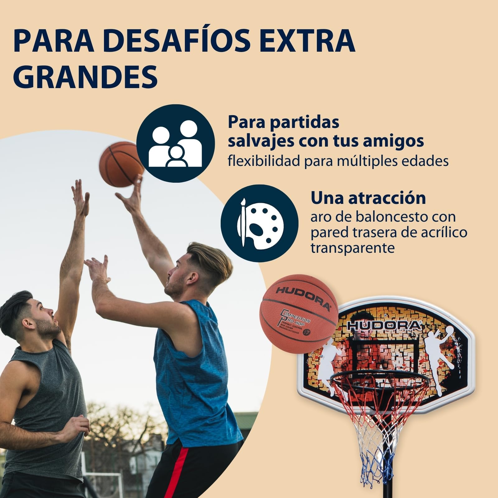 HUDORA Puesto de Baloncesto Chicago - Soporte de Baloncesto Ajustable en Altura 206-260 cm - Canasta de Baloncesto móvil para niños, Adolescentes y Adultos - Canasta con Soporte y Ruedas