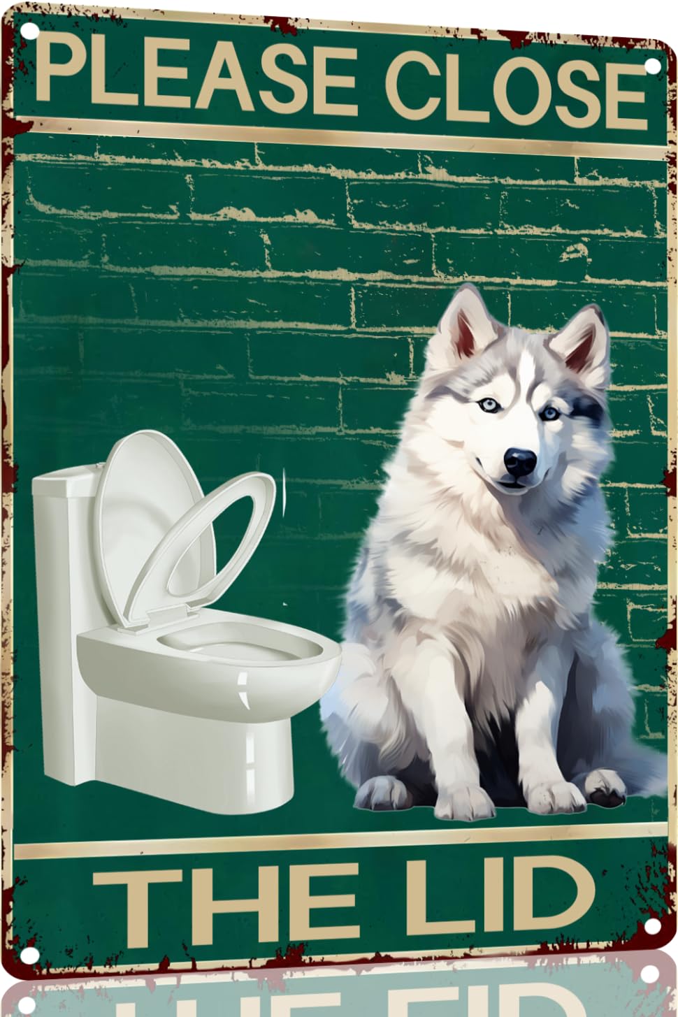 Husky Tin Sign Dog Please Close The Lid Bathroom Restroom Vintage Metal Retro Poster 12x8 In for Toilet Lover