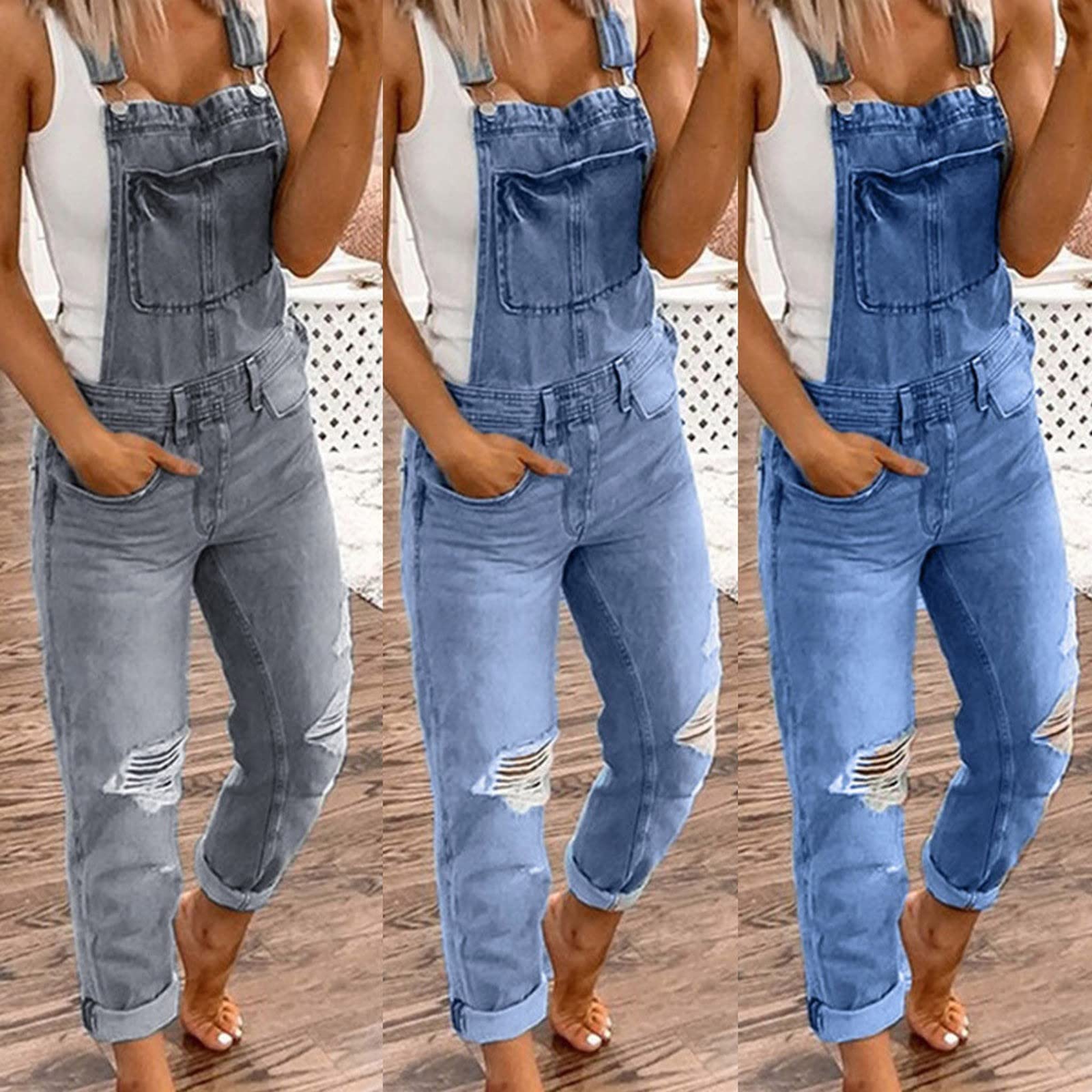 Salopette da donna in jeans Boyfriend – Tuta in denim, elasticizzata, Y2K, pantaloni estivi, oversize, casual, larghi, pantaloni estivi