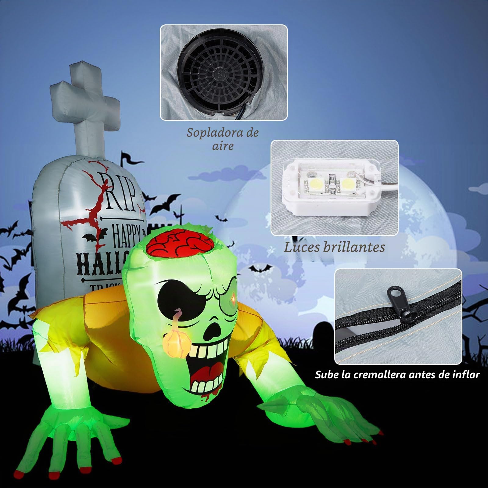 CAMULAND Fantasma Verde Rastrero Inflable 5.7 Pies para Halloween