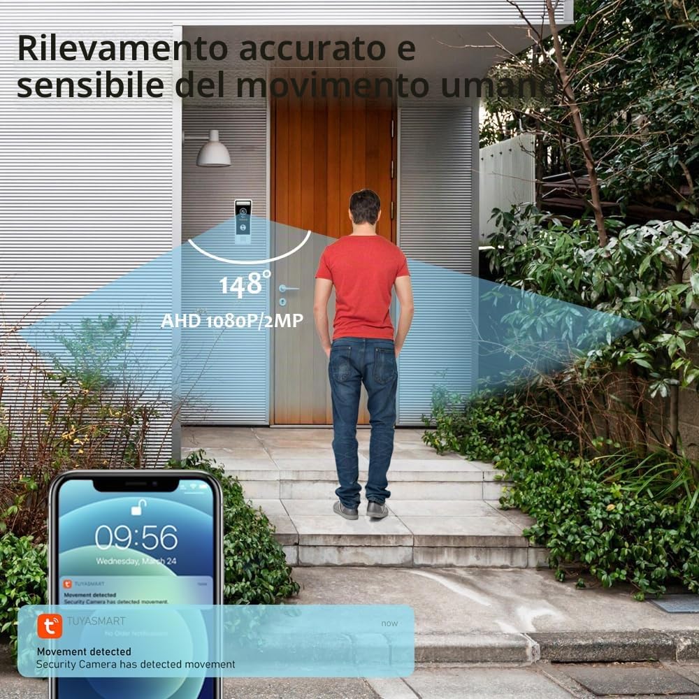 ANJIELO SMART TUYA 1080P Videocitofono con videocitofono touch screen da 7 pollici, supporta la registrazione automatica di visione notturna a infrarossi PIR Motion Detection..