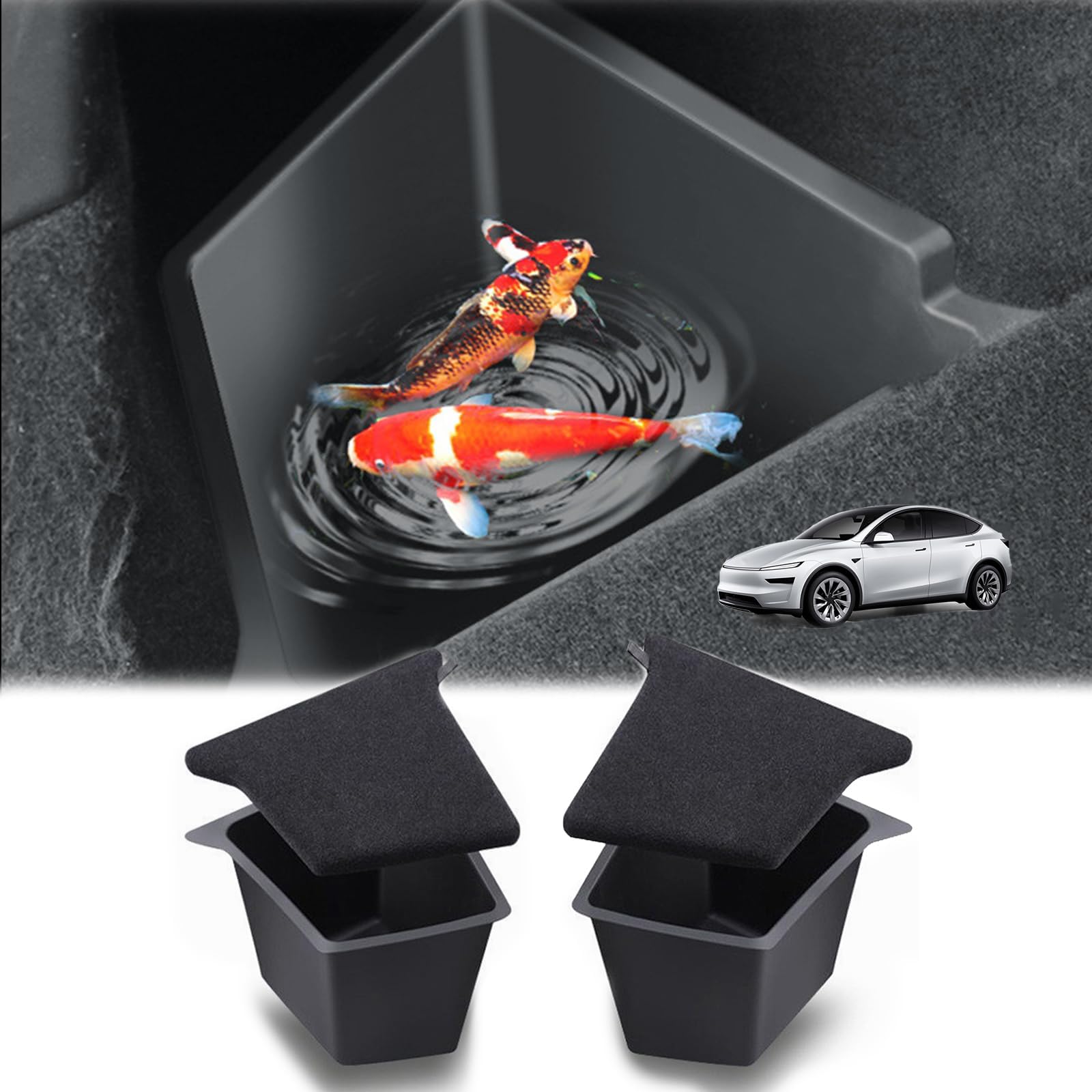 GAFAT Tesla Model Y Juniper & Standard 2025 2026 2027 Organiseur de Coffre, Boîte de Rangement pour Coffre, en TPE Étanche avec Couvercle Floqué, Tesla Y Premium Performence Accessoires (2 PCS)