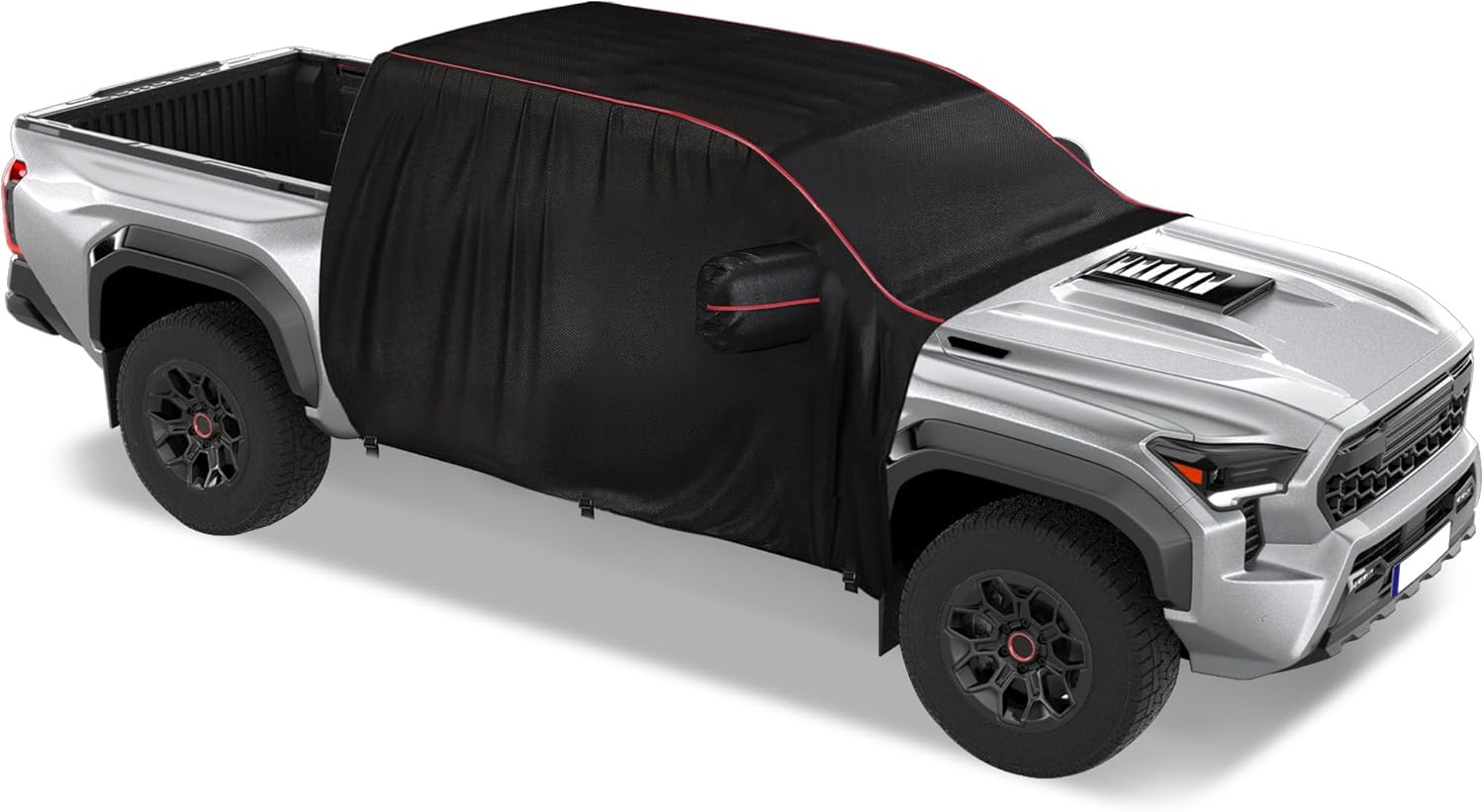 MZS Cab Cover Compatible with Tacoma Double Cab 2014-2025, 600D Outdoor Waterproof Tacoma Cover with Driver Door Zipper 6 Gust Hook Truck Half Cover Windproof Sun Snow Rain Scratch Protection