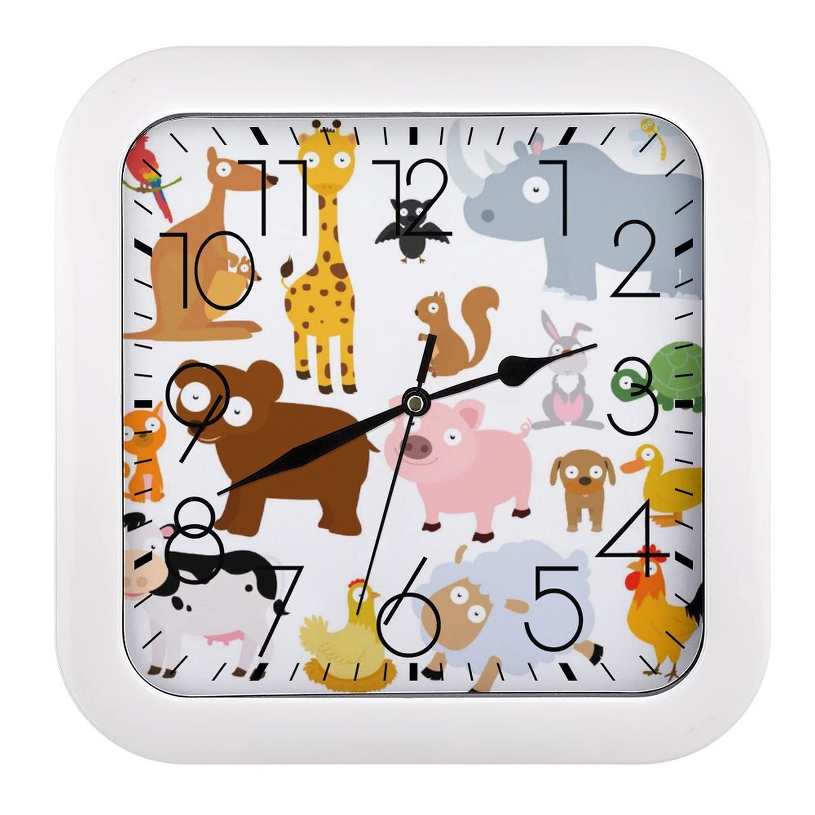 Horloge murale animaux 26x26cm carrée au design ludique