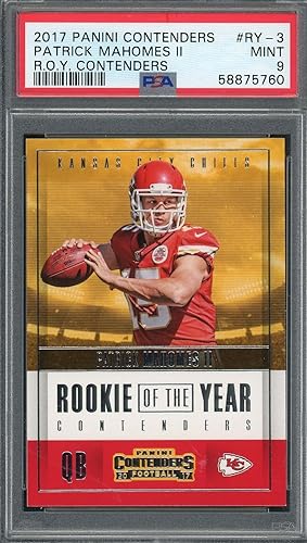 Patrick Mahomes 2017 Panini Contenders Football Rookie Card #RY-3 Graded PSA 9