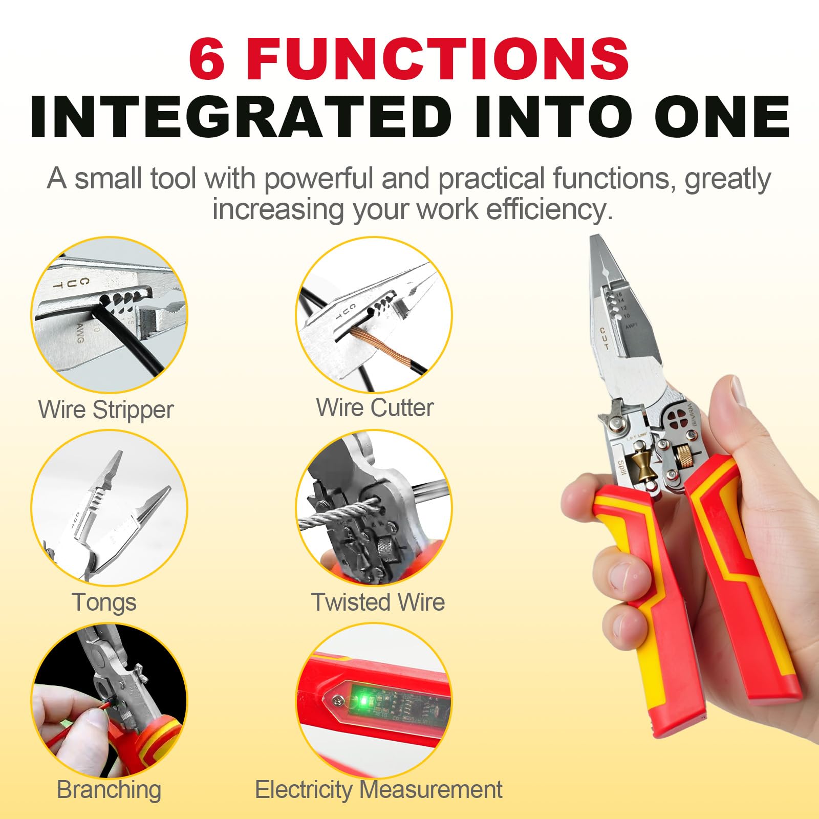 Multi Wire Stripper Tool - Wire Stripper, Voltage Tester Pliers, Hot Wire Judgment AC DC, Wire Twister, Wire Cutter and Splitting Wires — Amazon image 4