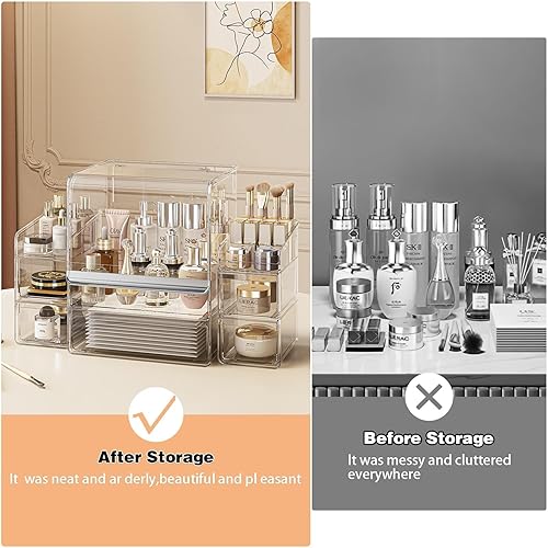 Miniatura 5 de Organizador de maquillaje para tocador con tapa, organizador apilable de cosméticos y almacenamiento, organizador de maquillaje acrílico