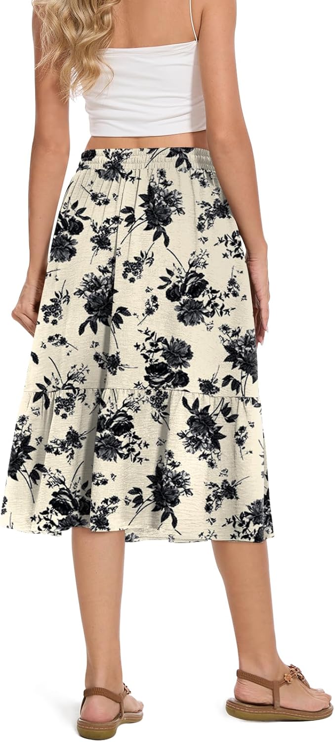 Women's Midi Skirt Summer Tiered Flowy High Waisted Casual Skirts with Pockets - Image 3