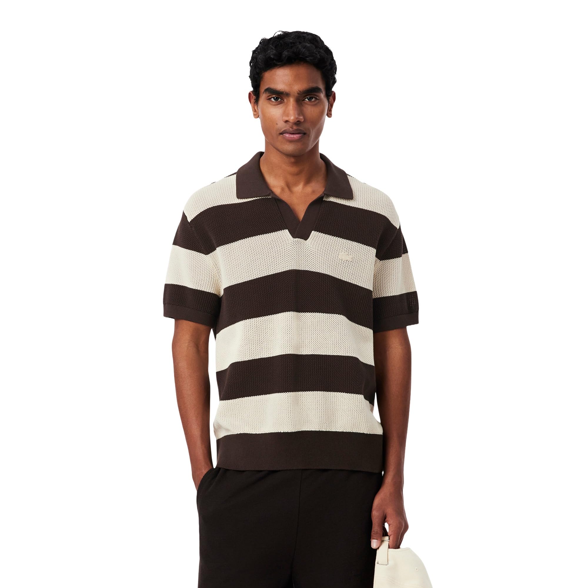 Short Sleeved Striped Polo Collar Sweater-image-46
