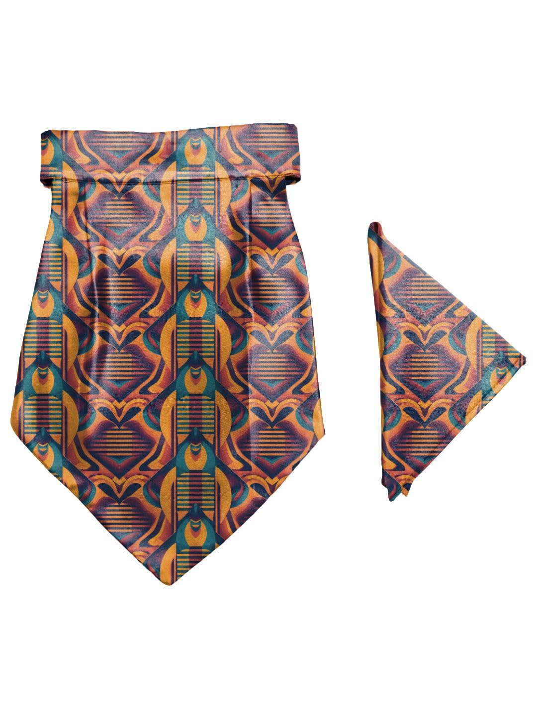blacksmith Geometric Grooves Printed Cravat and Macthing Pocket Square for Men-picture-23