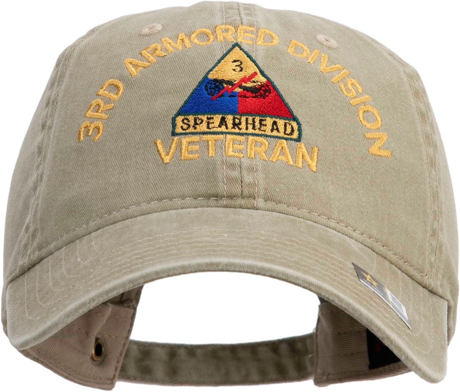 U.S. Army 3rd Armored Division Embroidered Washed Solid Pigment Dyed Cotton Twill Brass Buckle Cap