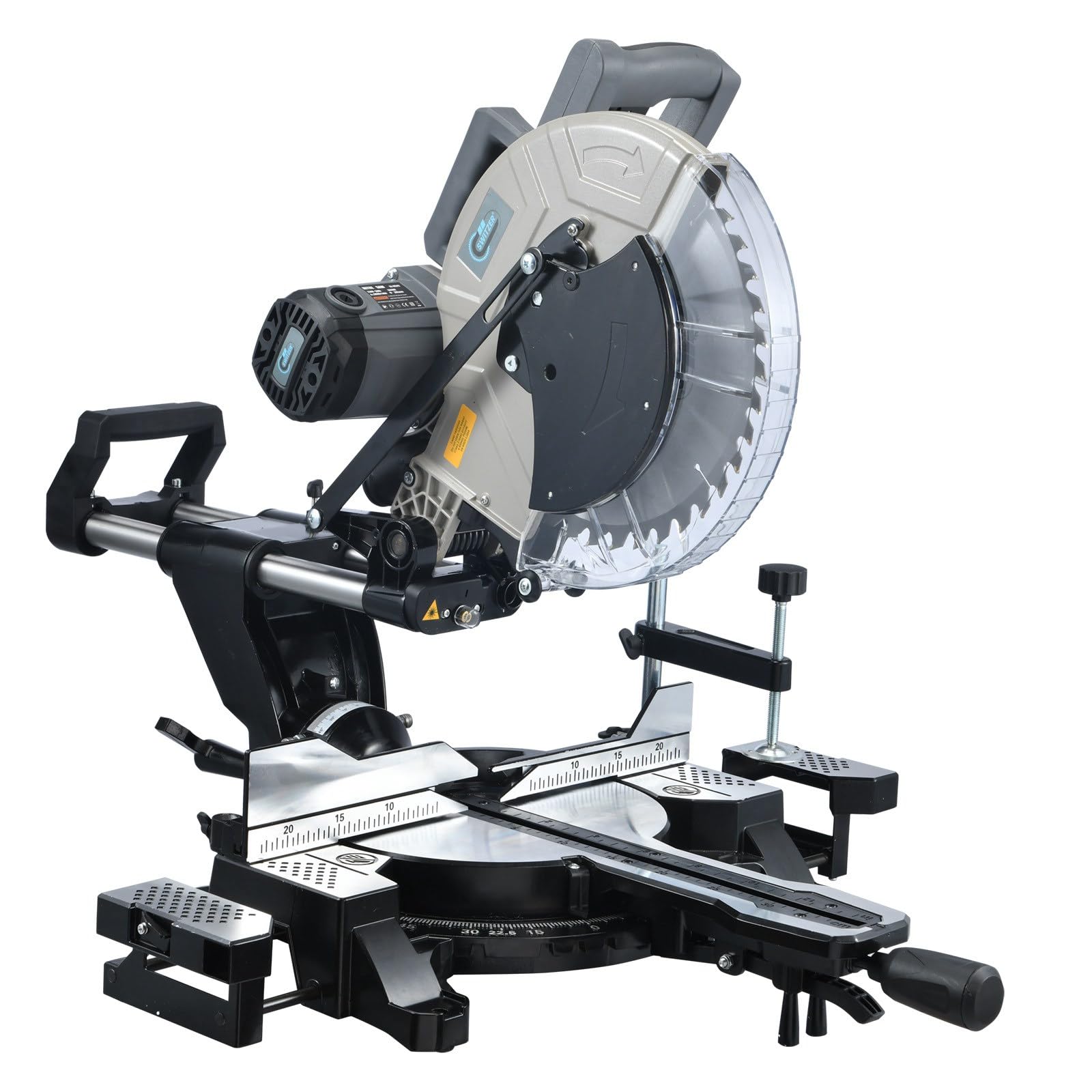SwitZer Mitre Saw 12" Inch Compound Sliding 1800W 230v Double Bevel Cut with Laser & 40 Tooth TCT 305MM Blade Grey
