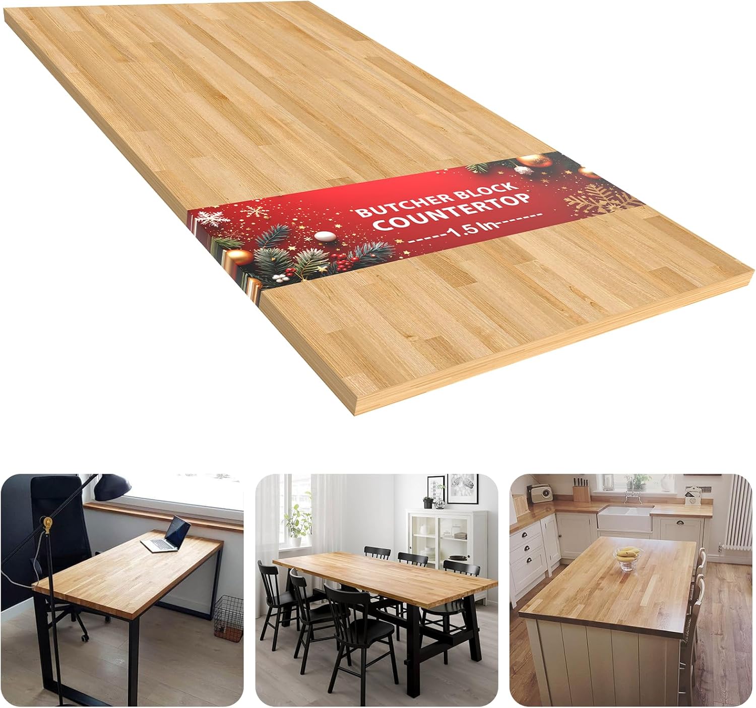 Unfinished Birch Butcher Block Countertop - Solid Wood Cutting Board for Kitchen Island, DIY Desk & Washer Dryer Top, Customizable Surface - 6ft L x 39" W, 1.5in Thick
