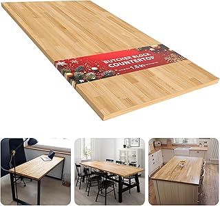 Butcher Block Countertop Table Top - Unfinished Solid Wood Countertop, Unfinished Surface for DIY Washer Dryer Cutting Board Island Kitchen Countertop - 6ft L x 39" W, 1.5in Thick