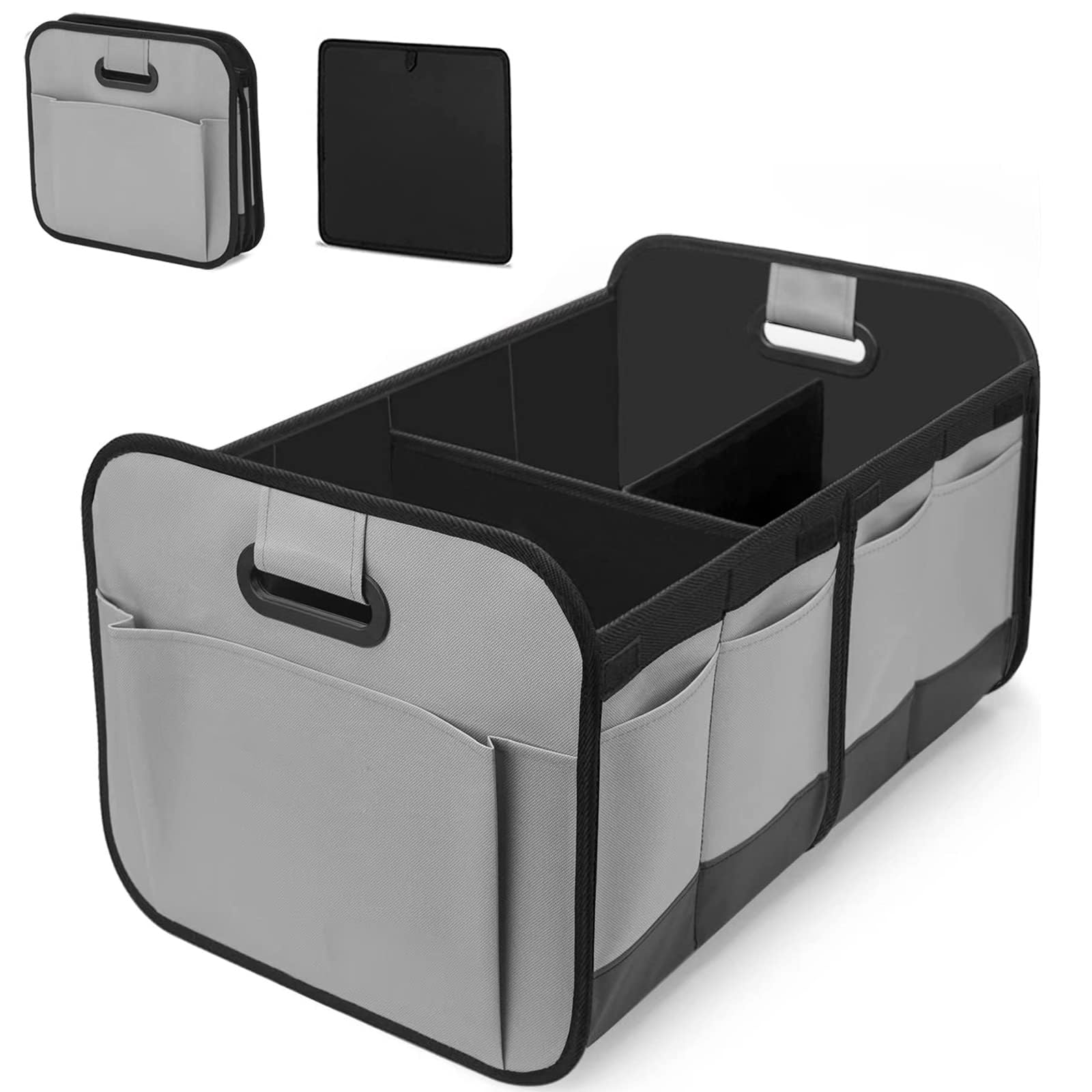 TERRIFI Car Trunk Organizer - Car Storage Box, Reinforced Handles, Collapsible Multi-Compartment, Foldable & Waterproof, 600D Oxford Polyester, Suitable for Any Car, SUV, Mini-Van - Grey
