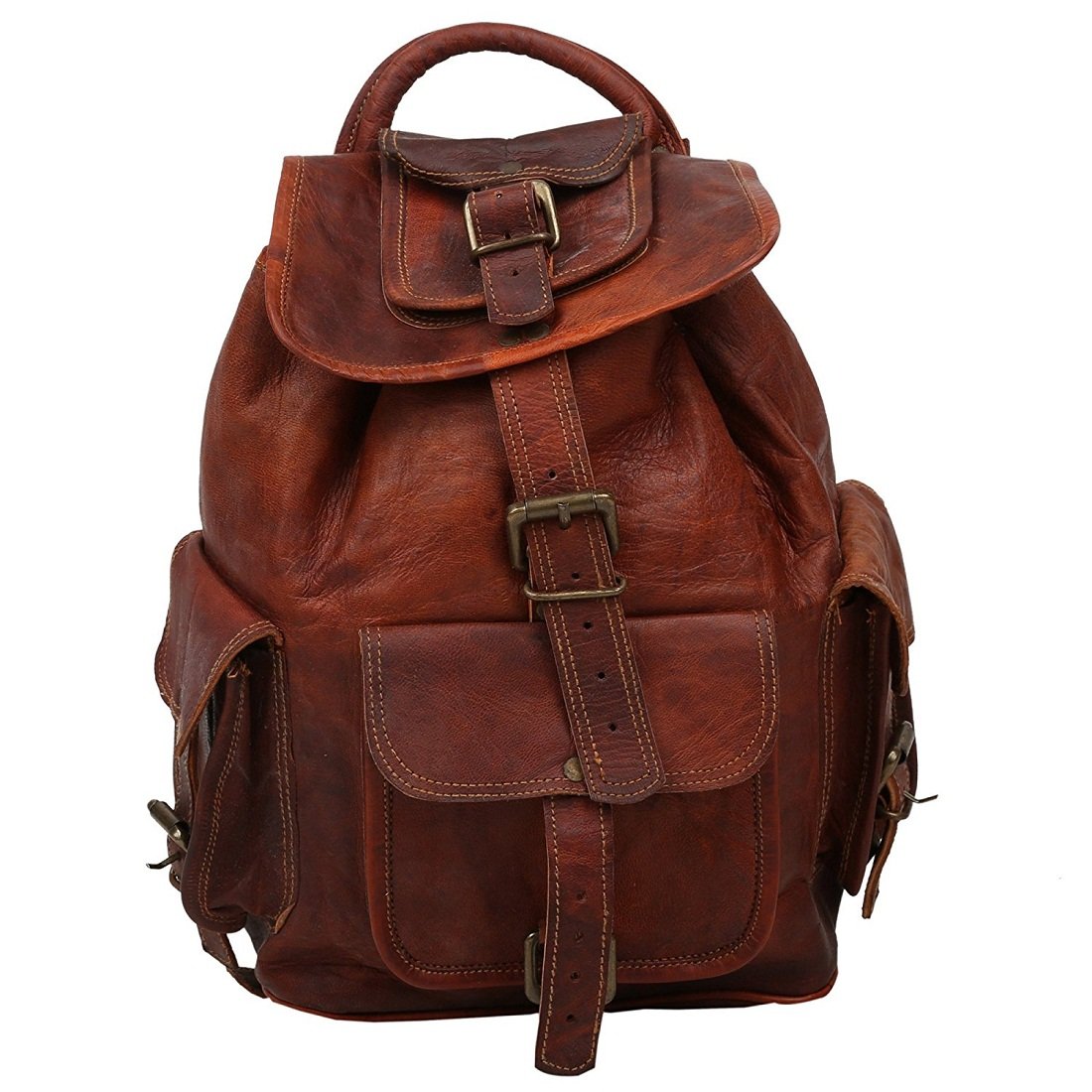 ZNT BAGS Real Leather Laptop Messenger Shoulder Bag Backpack (Genune Brown)