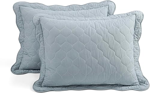 Miniatura 8 de Lush Decor Coastal Chic - Juego de edredón reversible de 3 piezas con borde festoneado, tamaño KingCal King, azul pizarra y blanco