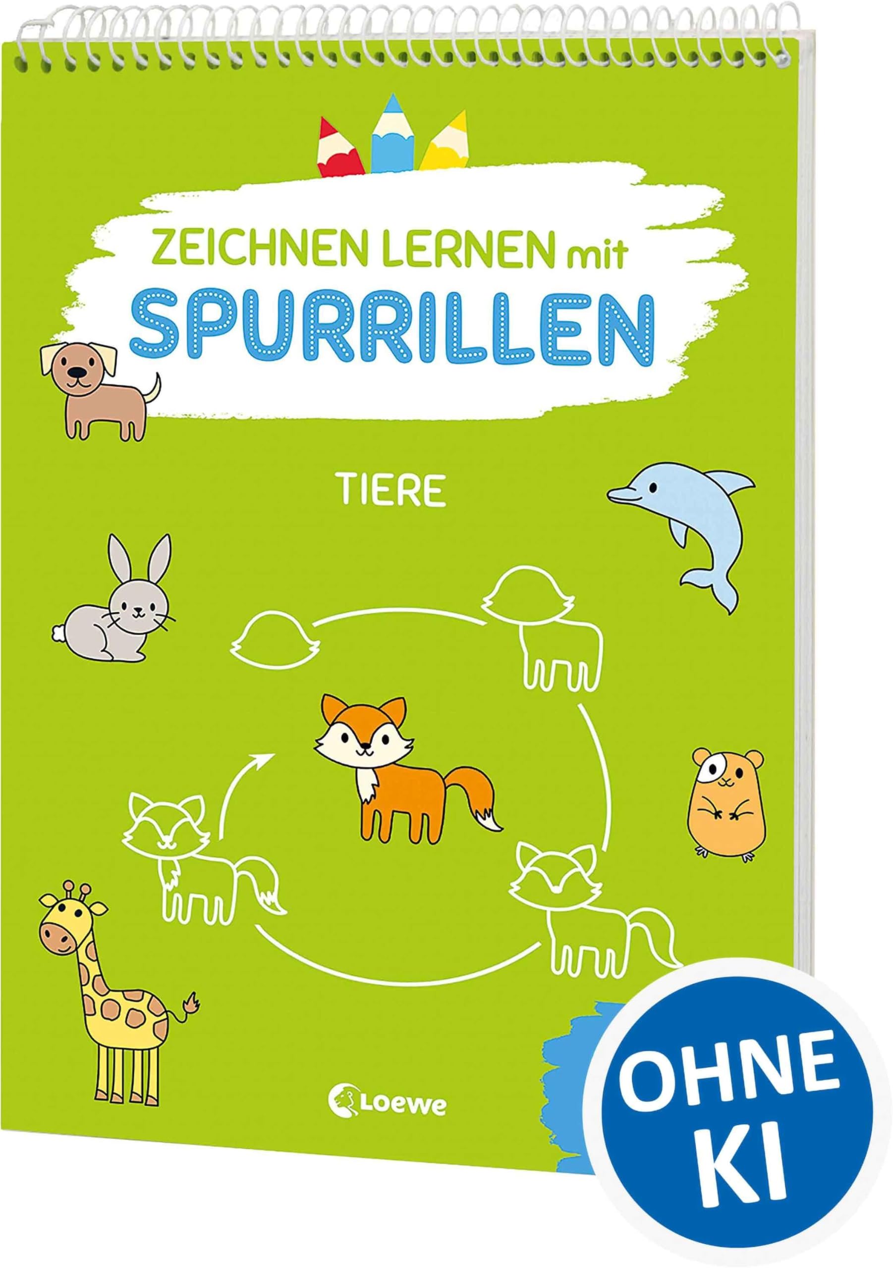 Zeichnen lernen mit Spurrillen - Tiere: Schritt für Schritt zum Mal-Profi - Zeichenblock mit vorgeprägten Linien für Kindergartenkinder ab 4 Jahren - Fördert die Feinmotorik und Kreativität