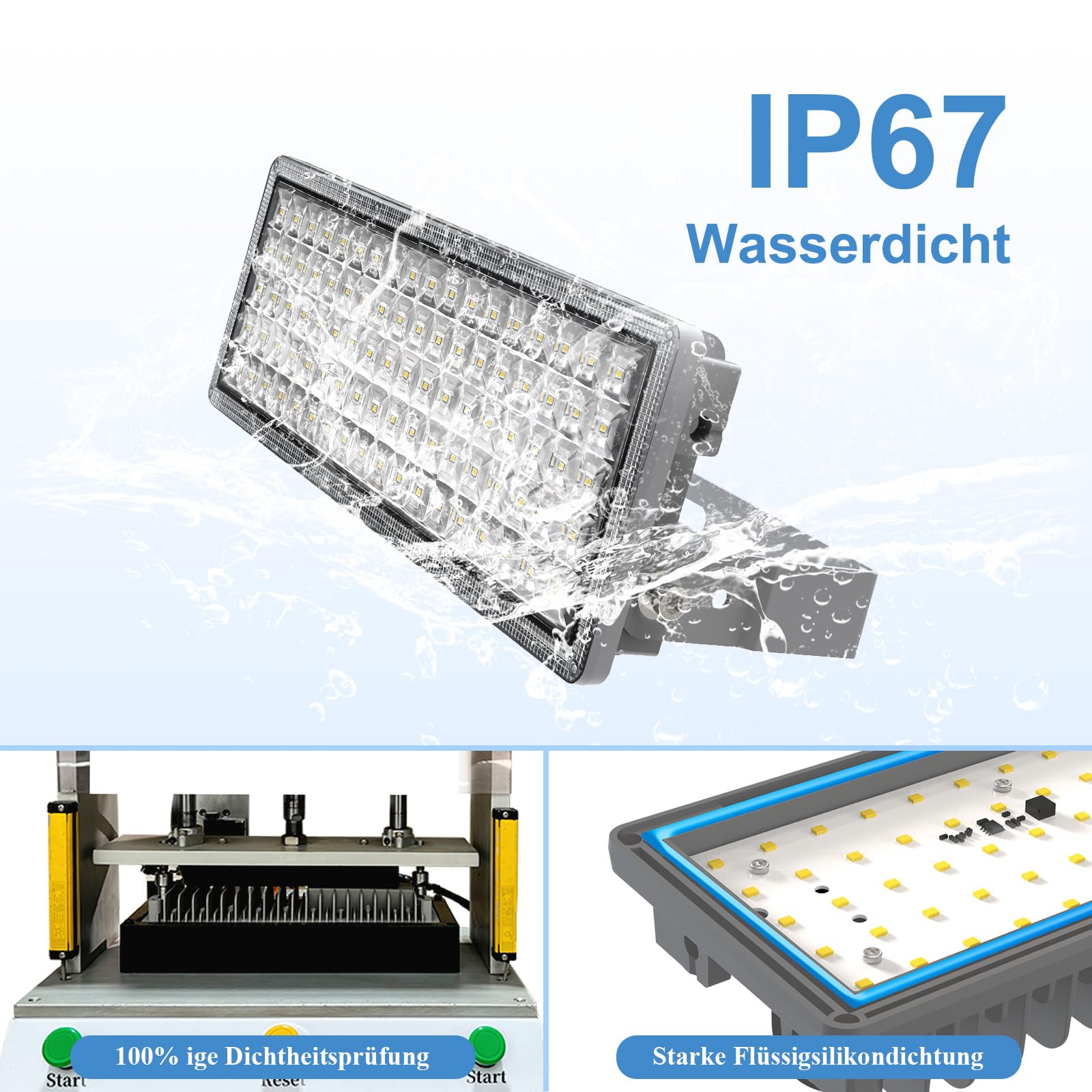 100W 14000LM LED Strahler Außen, 6500K Kaltweiß Flutlicht, Superhell Flutlichtstrahler LED, IP67 Wasserdicht Außenstrahler, Verstellbarer 180° Scheinwerfer für Garten, Garage