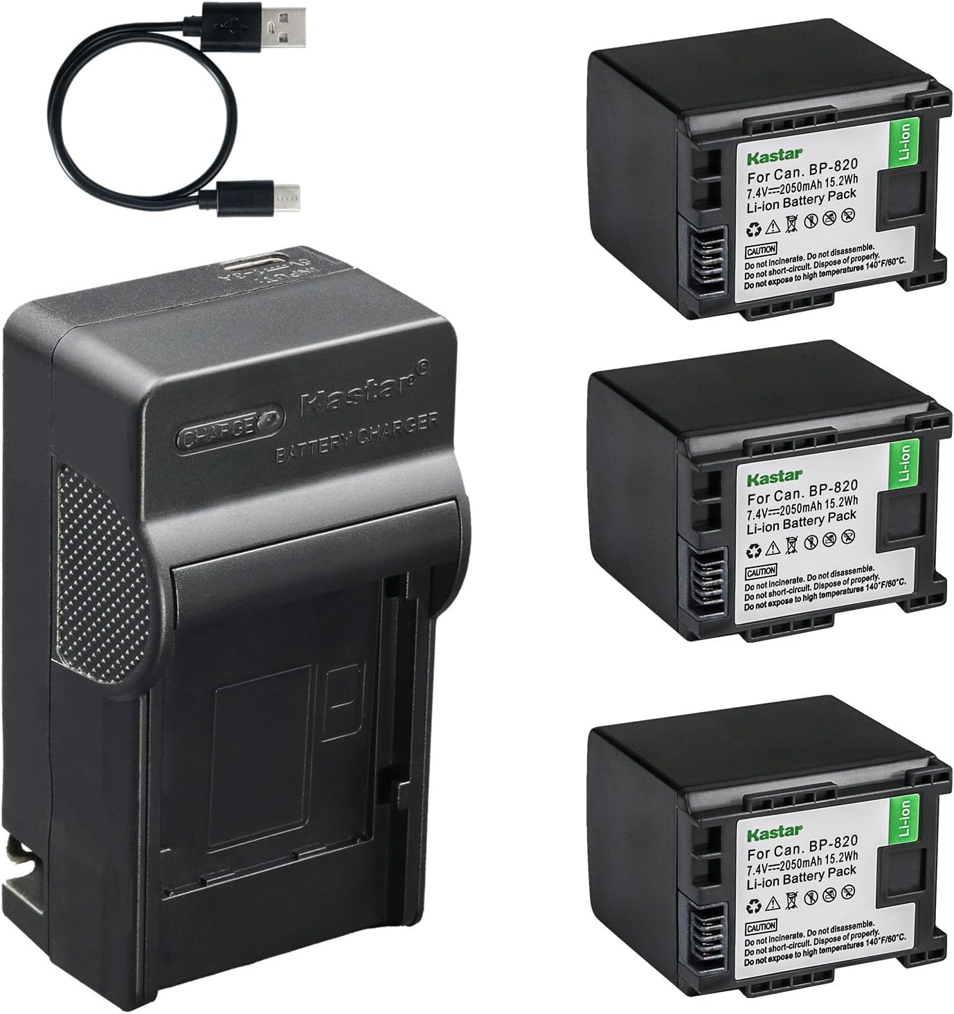 Kastar 3-Pack BP820 Battery and AC & USB-C Charger, Compatible with Canon BP-820 BP-828, for XA10 XA11 XA15 XA20 XA30 XA50 XA70 VIXIA HF G50 G60 G70 GX10 XF400 XF405 Camcorders