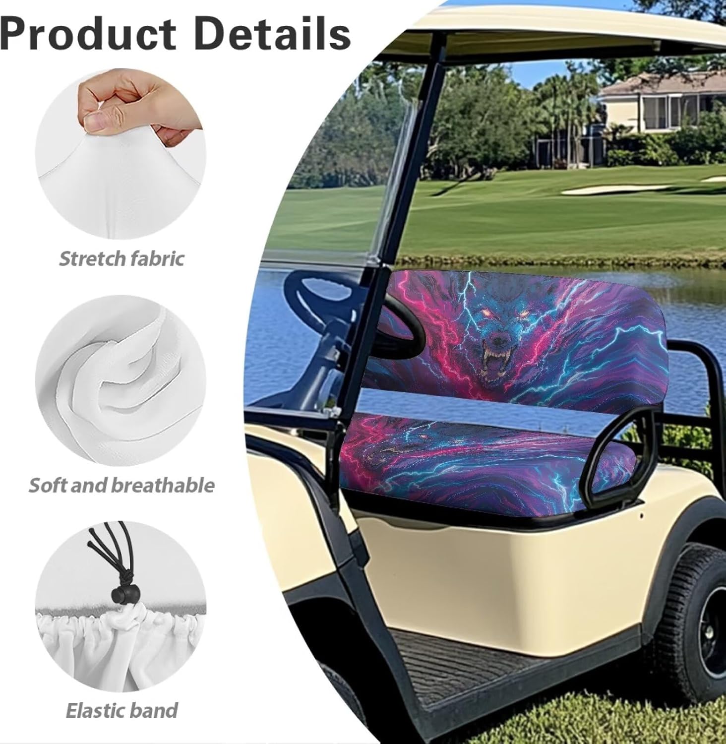 Wolf Print Golf Cart Seat Covers Towel Blanket for EZGO TXT RXV/Club Car DS Precedent Patriotic Golf Car Seat Cushion Cover and Backrest Cover Sets