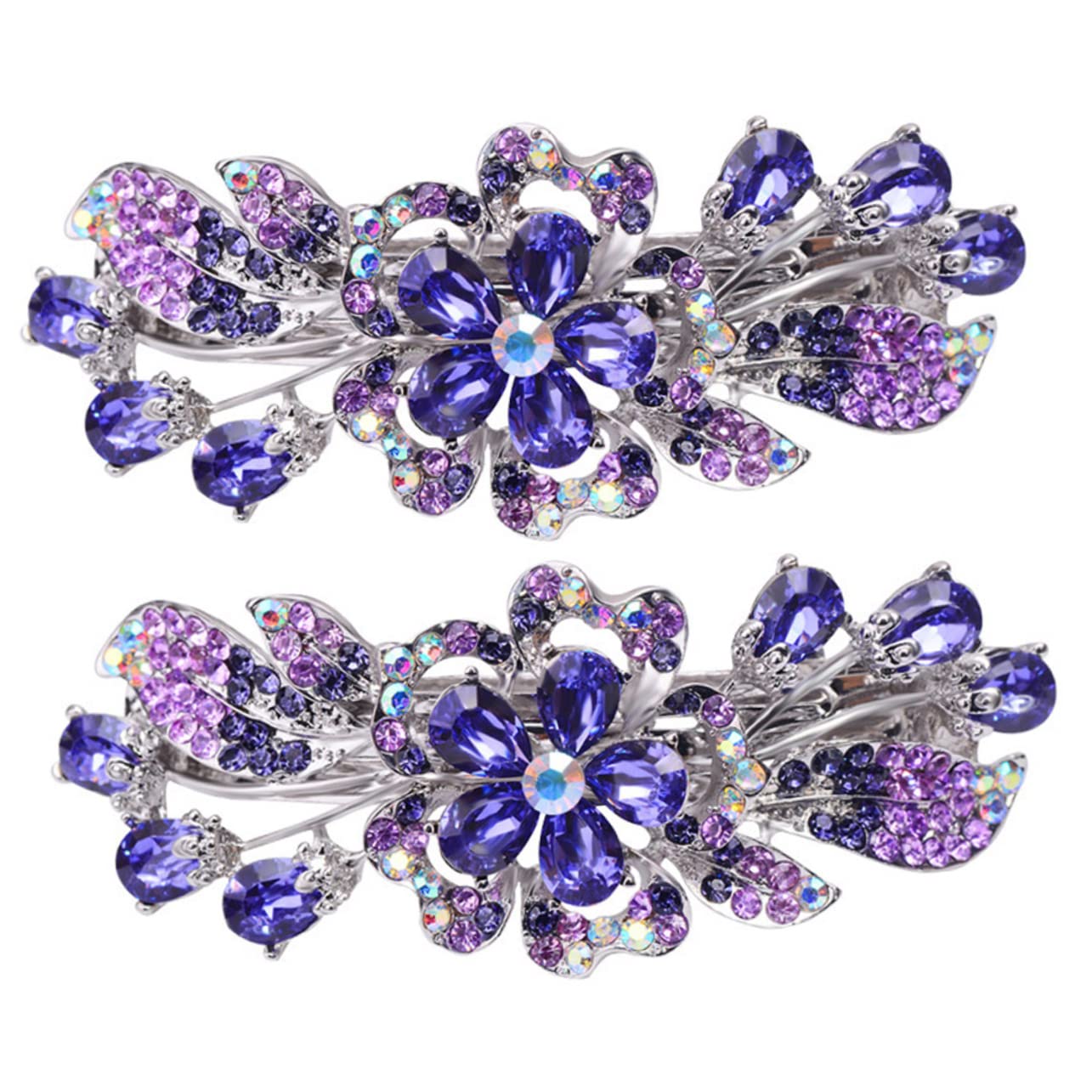 TOVINANNA 2Pcs Rhinestones Hair Barrettes for Women Sparkly Ponytail Holders Durable Back Hair Clips Elegant Hair Styling Accessories for Weddings Parties and Everyday Use