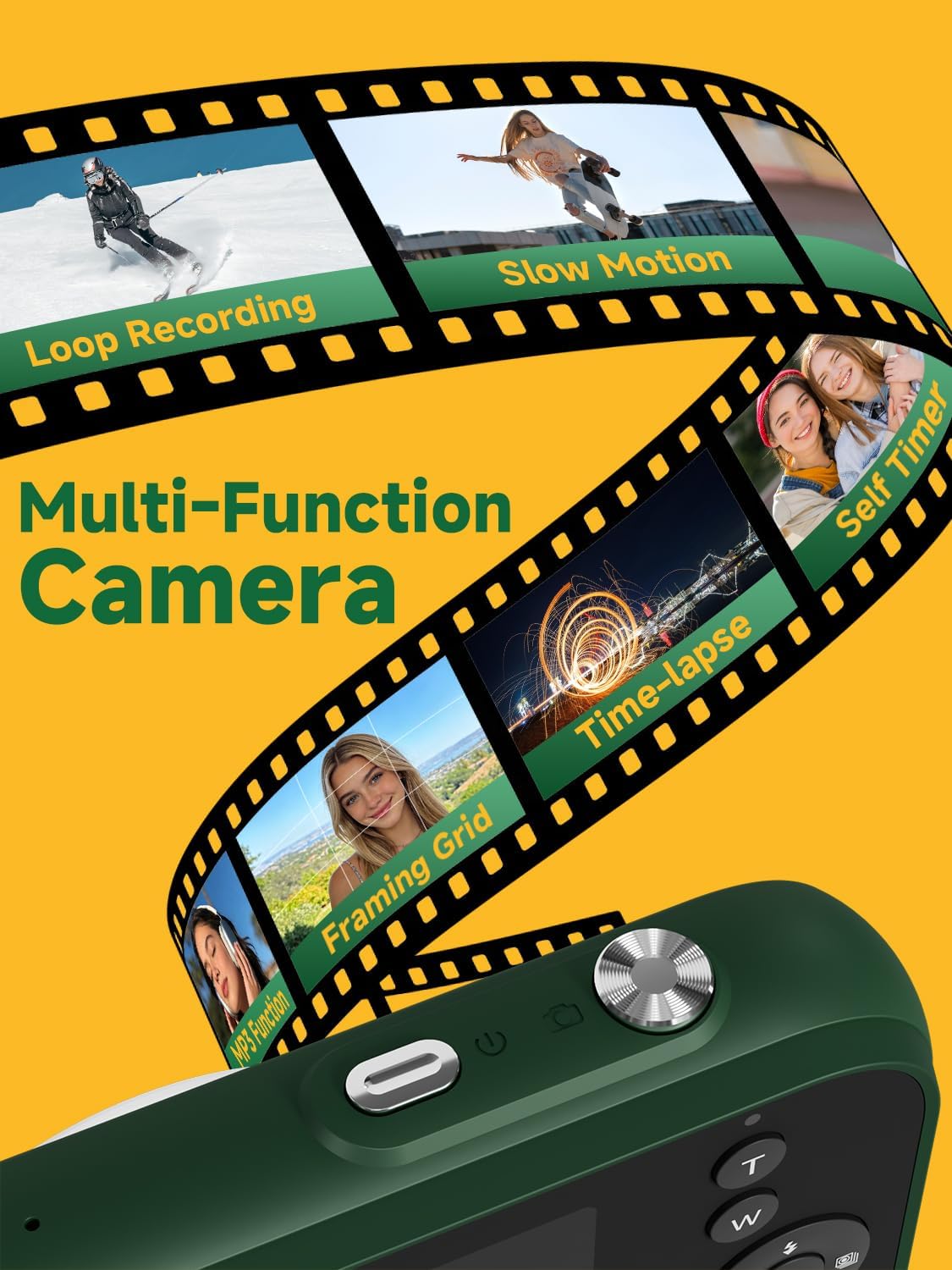 Digital Camera,4K 48MP Compact Camera fo Teens,16X Zoom Anti Shake,21 Filters,Framing Grid, Date Stamp,Slow Motion,MP3 Function, 32GB SD Card,Compact Small Camera for Boys Girls,Green