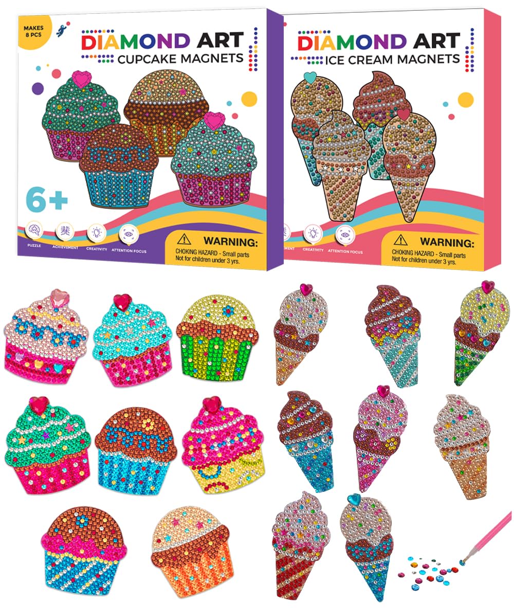 Little Jupiter Cupcake & Ice Cream Diamond Art Magnets Combo w/Stickers & Wood - Diamond Art Kits - Diamond Art Kits