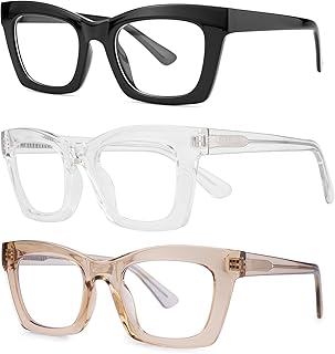 bullabulling 3 pack Oprah style Spring hinge Readers Blue Light Blocking Computer Square Reading Glasses for Women Men