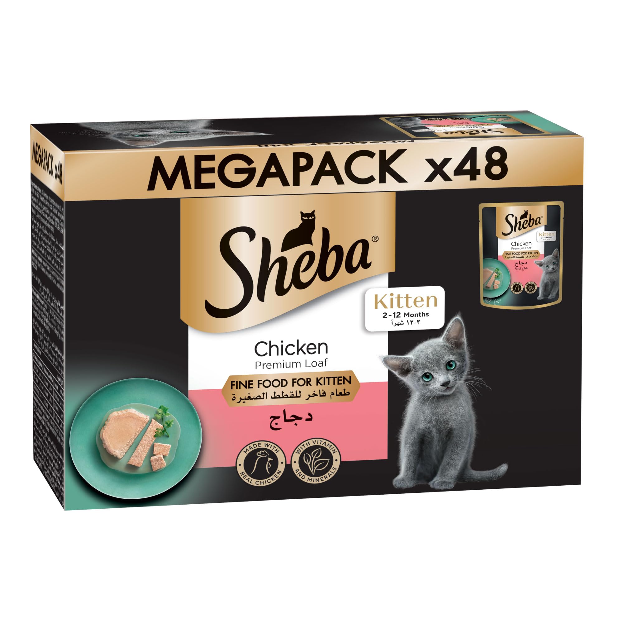 Premium Loaf Chicken, Kitten-Food with Real Chicken Taste, Essential Vitamins Complementing Kittens’ Diet, this is Made for Easier Chewing, Pack of 48x70g