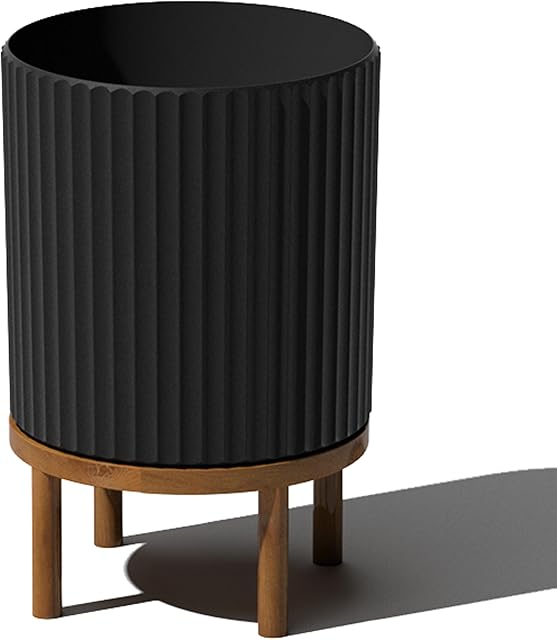 Veradek Demi Series Planter rond avec/Stand pour Porc/Patio , composite en plastique durable & Stand en bois de décoration moderne pour plantes, fleurs