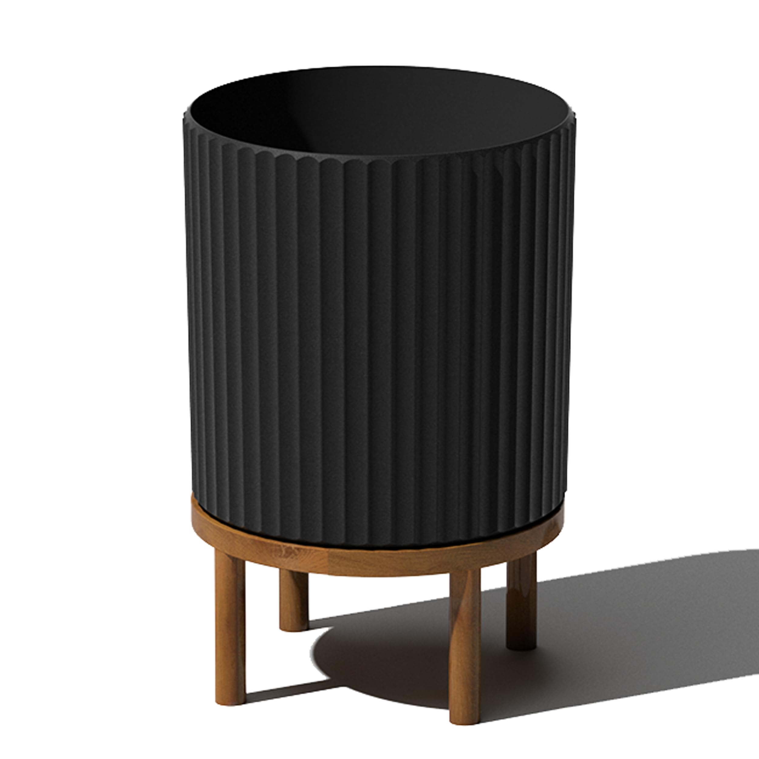 Veradek Demi Series Round Planter w/ Stand for Porch/Patio | Durable Plastic-Concrete & Wooden Stand | Modern Décor for Tall Plants, Flowers