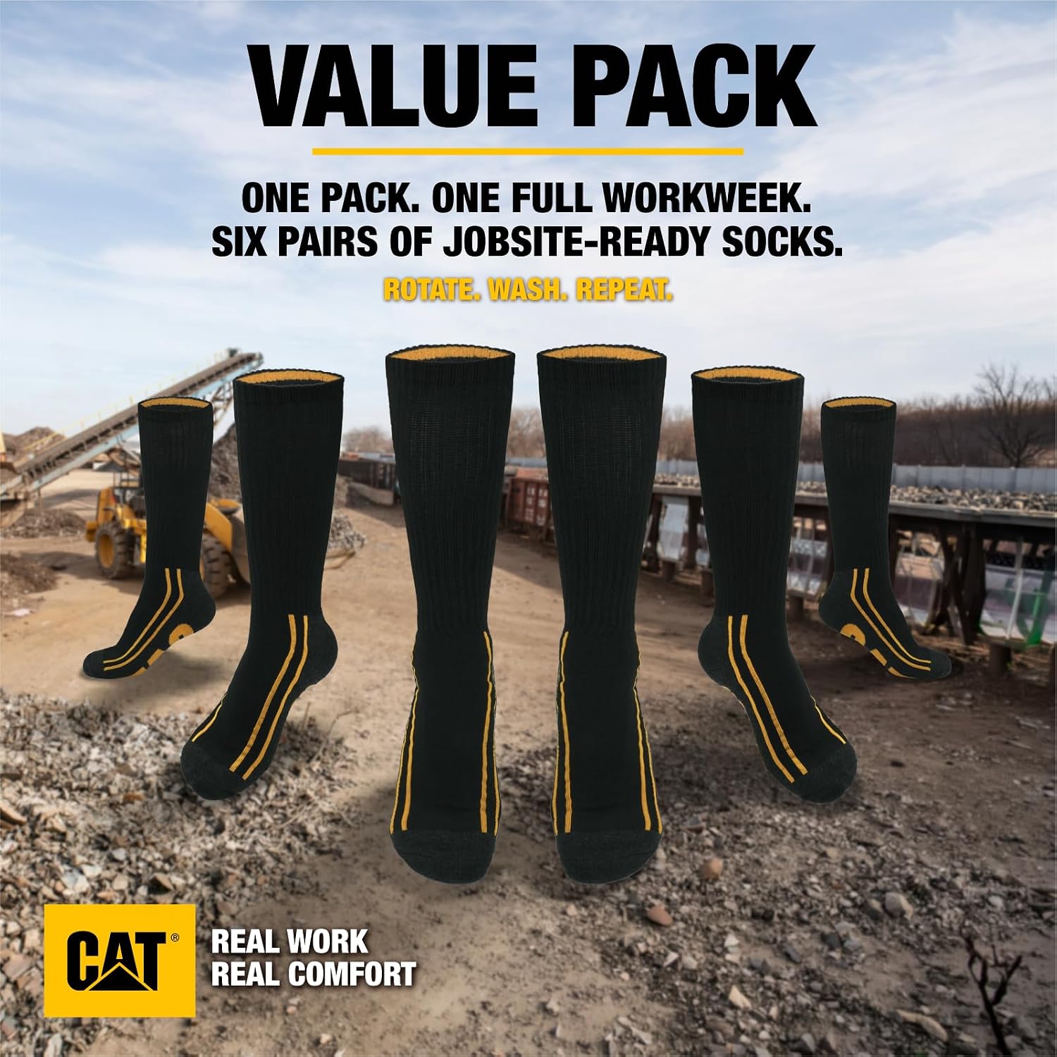 CAT mens 6-pack Half Cushioned Crew Socks