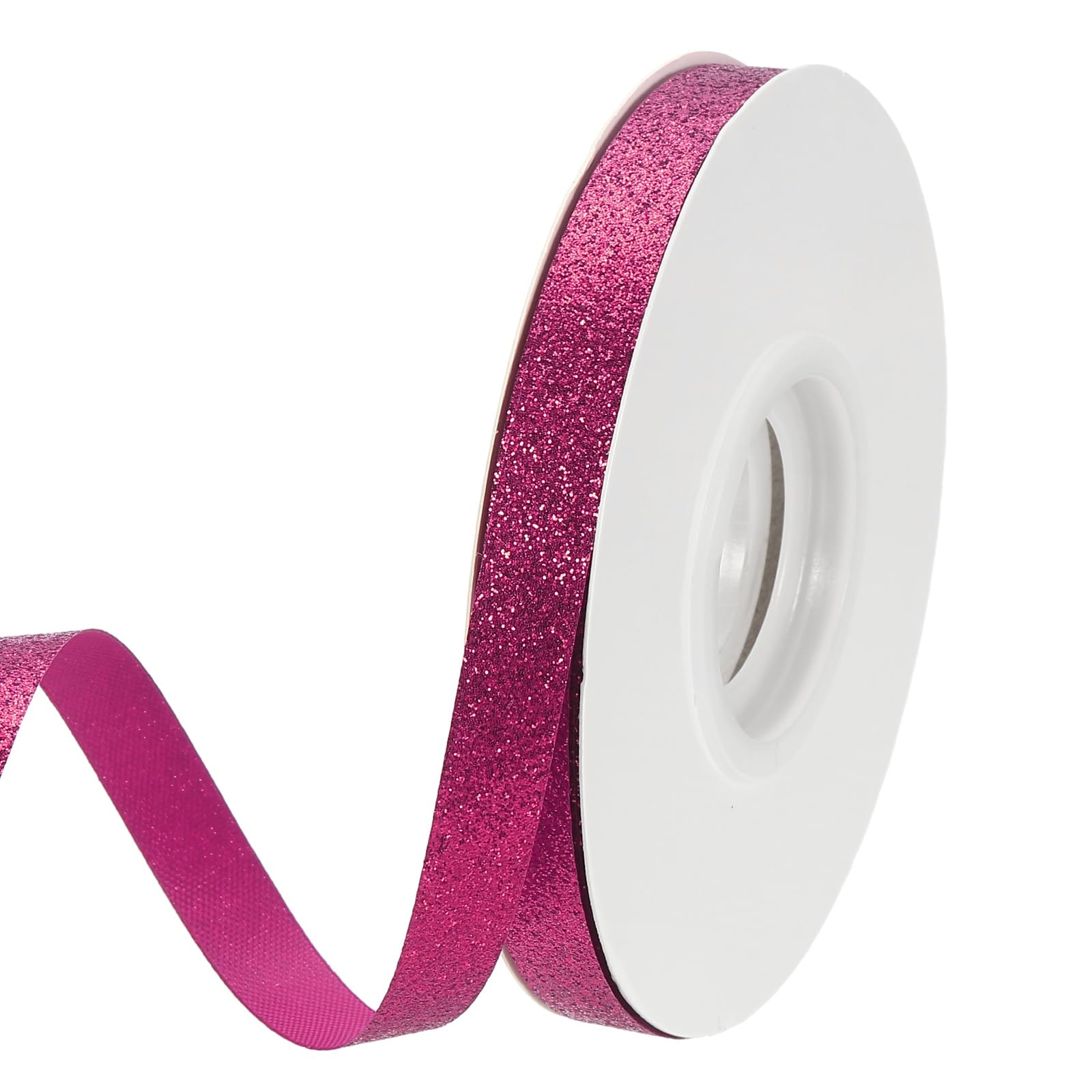PATIKIL Rose Red Metallic Glitter Ribbon Roll, 3/8 Inch x 25 Yards Sparkly Ribbon Single Sided Cut Edge Design Gift Wrapping Fabric Rolls for DIY Crafts Wedding Party Home Decor