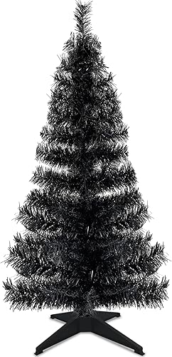 Doble color y temporizador Árbol de Navidad negro de 4 pies con 80 luces LED, 25 adornos de murciélago para bricolaje, árbol de Navidad pequeño,