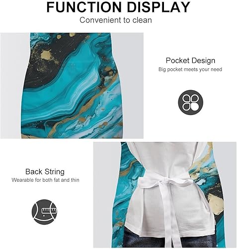 Miniatura 6 de Personalized Turquoise Blue Gold Marble Adult Apron, Kitchen Cooking Aprons for Woman Man, Adjustable Bib Apron with Pocket for Baking, BBQ Crafting