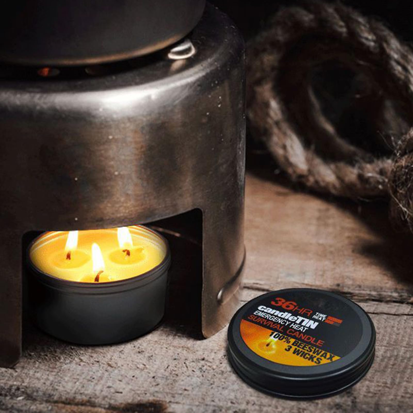 di sopravvivenza - Candela da campeggio con vaso, lampada a 3 stoppini a combustione lunga durata di 36 ore per illuminazione di emergenza, preparazione di sopravvivenza, avventure all'aperto