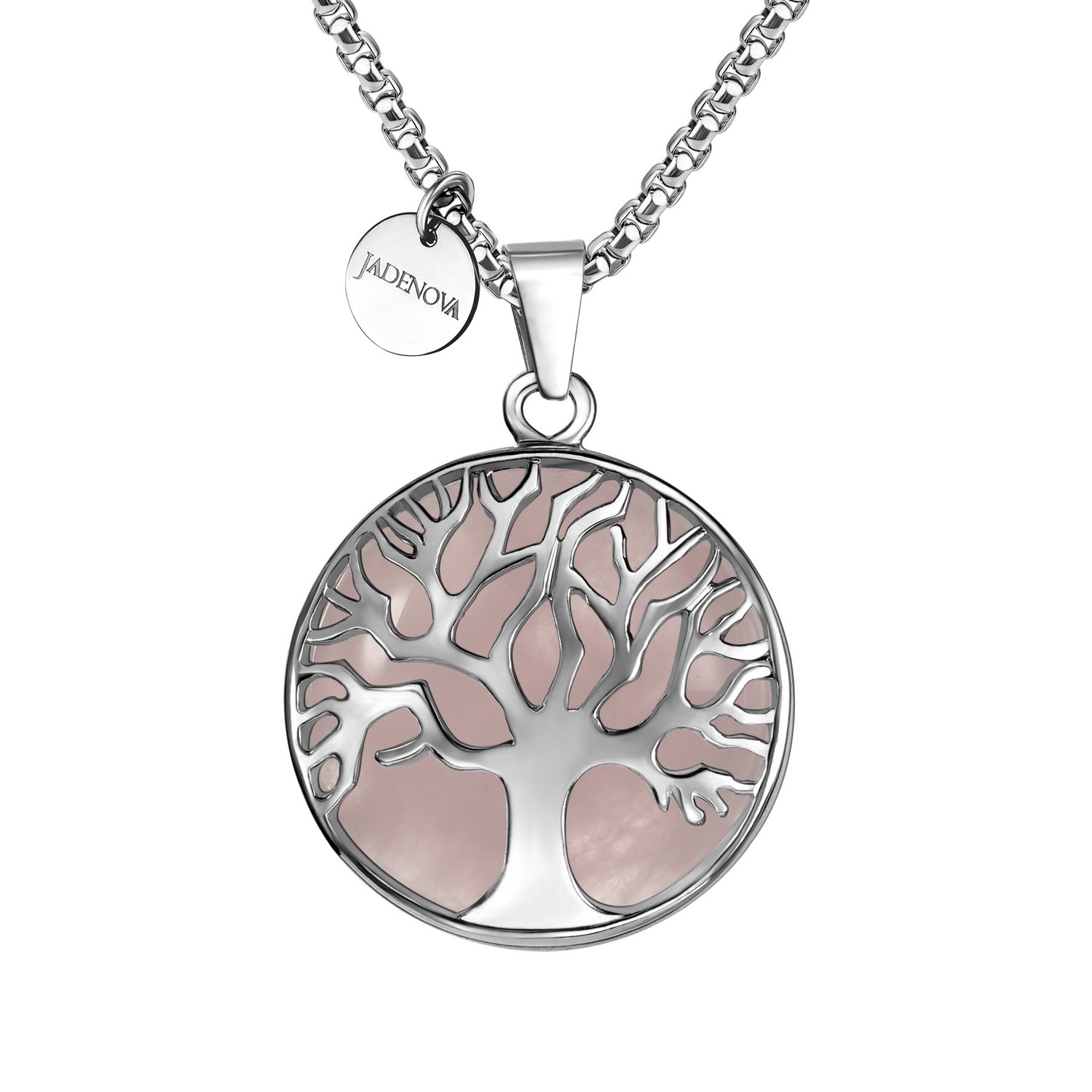 JADENOVAFamily Tree Necklace Tree of Life Gemstone Crystal Pendant Necklace 24 Inches Stainless Steel Chain