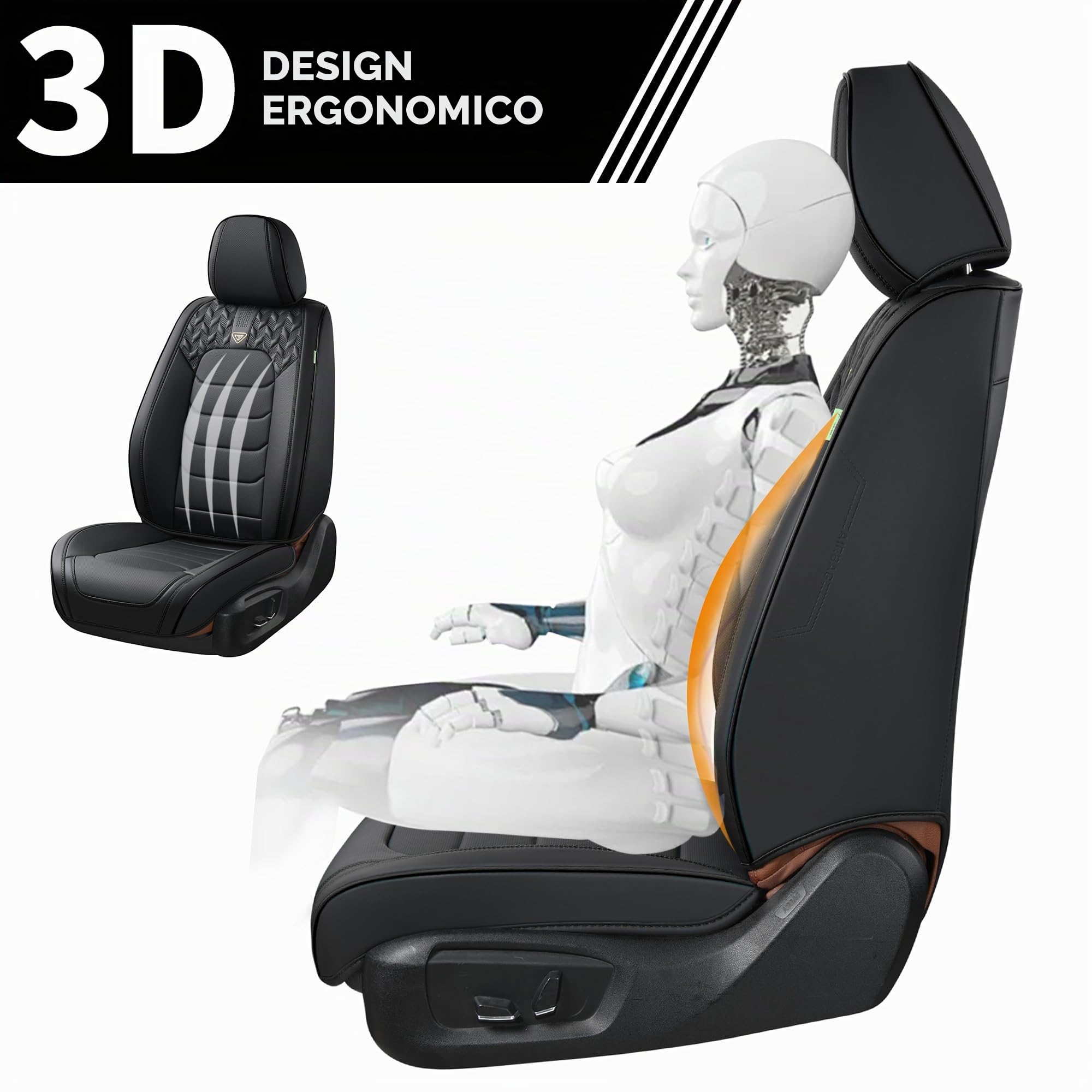 FLORICH Coprisedili per Auto Set Completo 5 Pezzi Coprisedili Anteriori e Posteriori in Pelle Universale Coprisedili Impermeabili per Auto Berlina, SUV, Camion (Completo, Nero
