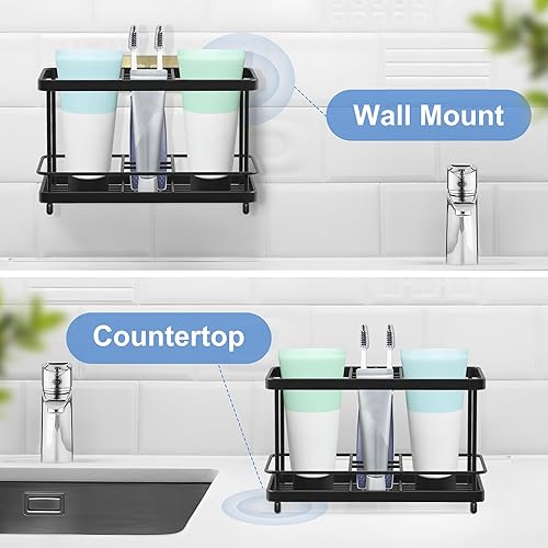 Miniatura 4 de Soporte para cepillo de dientes para baño, soporte de pasta de dientes negro inoxidable, accesorios de baño, organizador de montaje en pared para