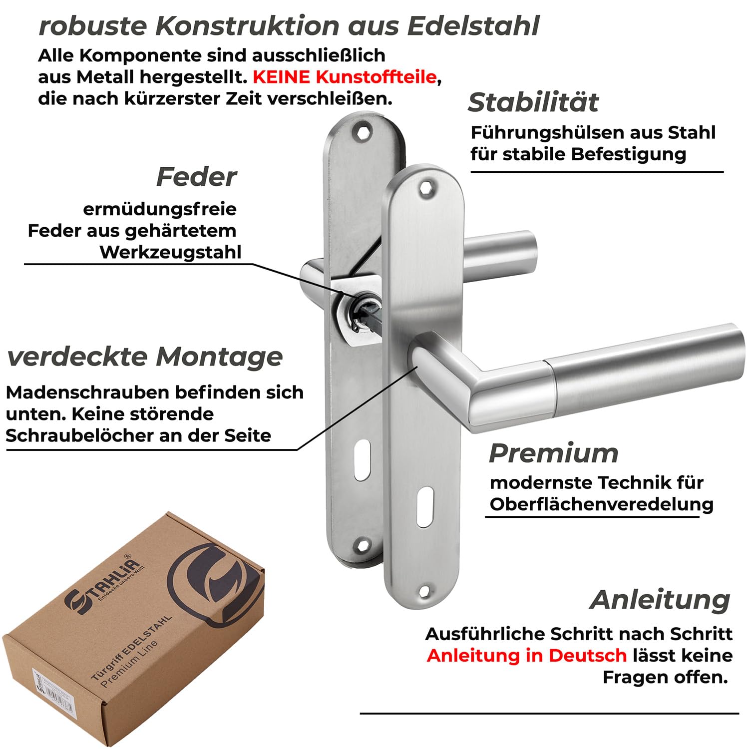 Stahlia Drückergarnitur Langschild Renovierungsgarnitur Edelstahl glanz poliert CATHY OVAL | WC - Badezimmer | Türbeschlag Zimmertüren, Eingangstüren für Türstärke 20–47mm | Befestigungsmaterial
