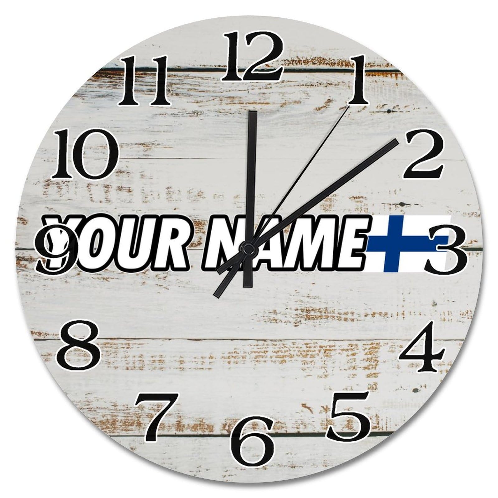 Horloge murale drapeau de la Finlande : lisible, silencieuse et en bois