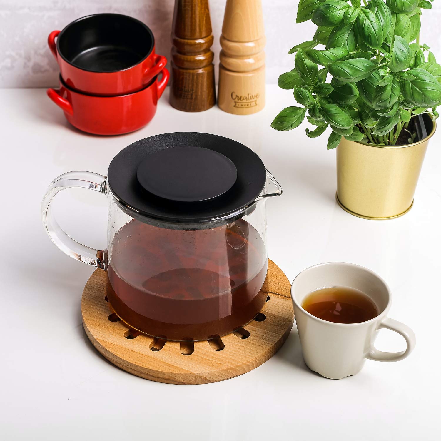 Creative Home Vierkante Onderzetter van Natuurlijk Beukenhout | 19,5 x 19,5 x 1,5 cm | Omkeerbaar | Tafel- en Contrabeschermingsmat | Hittebestendig & Milieuvriendelijk
